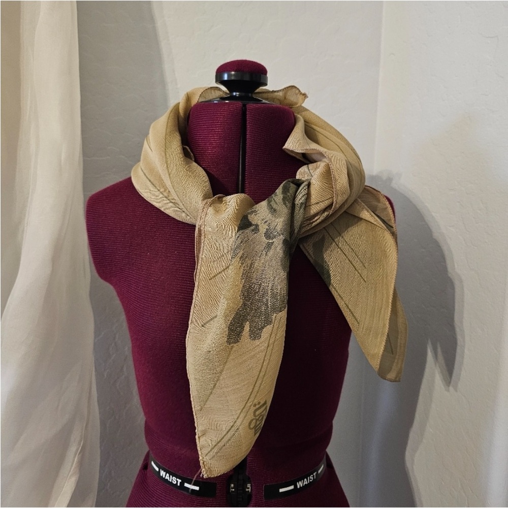 Vintage Ugur 32” tan floral scarf